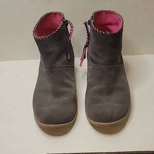 TOMS Side Zip Ankle Boot Bootie Grey Suede Pink Lining Women Size 6